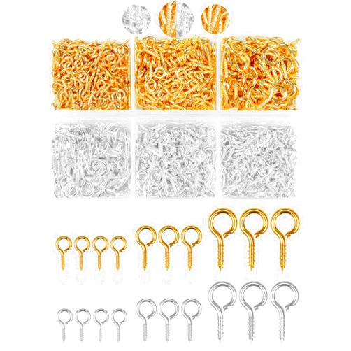 FIVEIZERO 800pcs FIVEIZERO Gold & Silver Small Screw Eye Pins for Jewelry Making & DIY Crafts, Mini Eyelet Screws for Art Projects & Bead Charms, Tiny Eye Hooks in 3 Sizes for Crafts