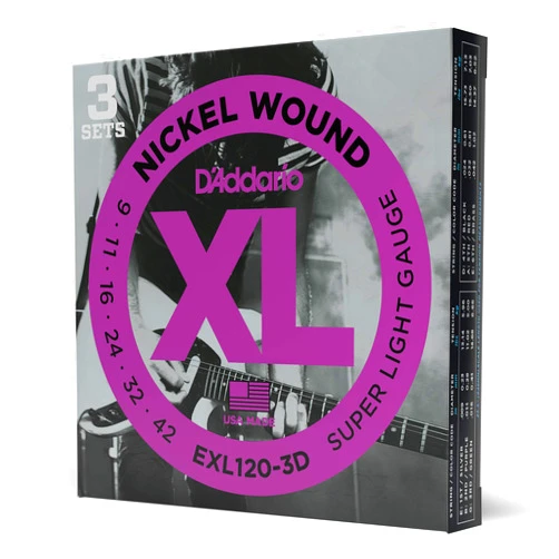 D'Addario Guitar Strings - XL Nickel Electric Guitar Strings - EXL120-3D - Perfect Intonation, Consistent Feel, Reliable Durability - For 6 String Guitars - 09-42 Super Light, 3-Pack