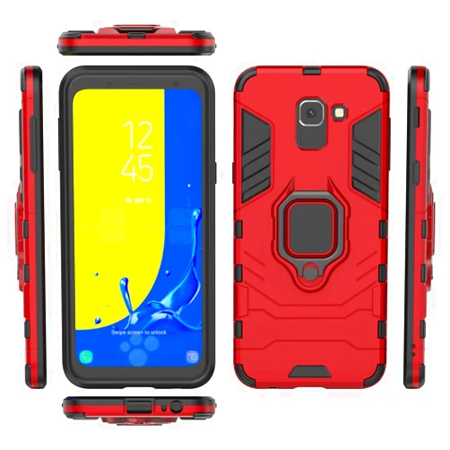 QiongNi Case for Samsung SM-J600G/DS Galaxy On6 2018 / Galaxy J6 2018 Case Cover,360 Degree Rotating Ring Holder Kickstand with Magnetic Car Mount Red