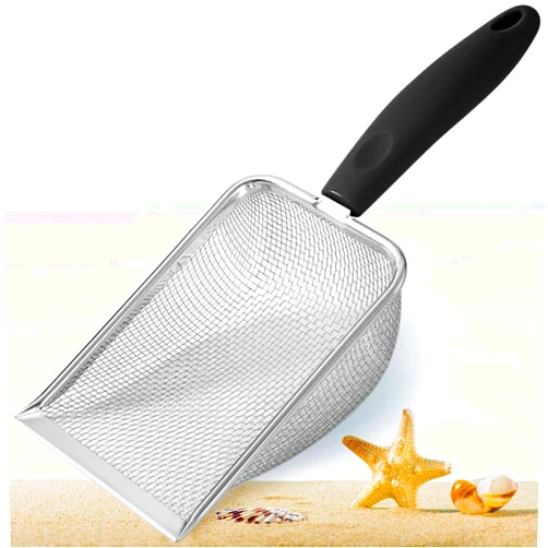 UMUACCAN PLACHIDAY Beach Mesh Shovel,Cat Litter Scoop,Stainless Steel Mesh Litter Shovel,Deep Shovel,Reliable Litter Cleaner Corner Shovel,Beach Shovel,Easy to Clean Reptile Terrarium Sand Waste,Dark Black