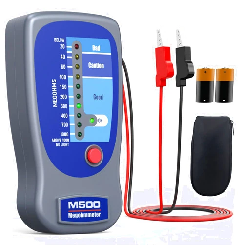 Aituzero Replacement for supco M500 Megohmmeter, 500V Digital Insulation Resistance Tester, 20–1000 MΩ Range, LED Zone Scale, Portable Megger Diagnostic Tool for HVAC, Compressors, Motors, Wiring, Panel Boards