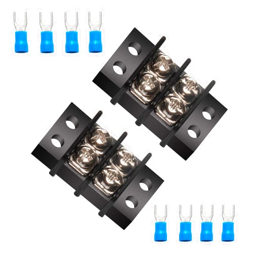 MILAPEAK Terminal Block - 2 Pack 2 Positions 200v-450v 20-30A Dual Row Screw Terminals Strip + 8 PCS Copper Wire Fork Connectors