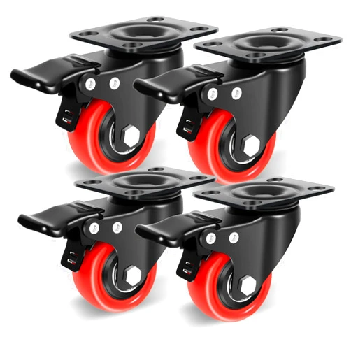 Nefish 2 Inch Casters Set of 4, Heavy Duty Top Plate Caster Wheels with Brake 600 Lbs, Dual Locking Furniture Castors, 360 Degree Swivel Casters, No Noise Polyurethane Wheels for Cabinet, Furniture