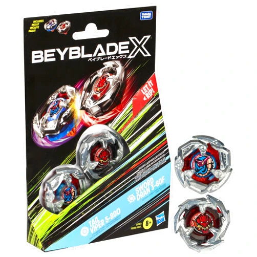 BEYBLADE X Tail Viper 5-80O and Sword Dran 3-60F Dual Pack Set with 2 Right-Spinning Tops; Battling Top Toys for 8 Year Old Boys and Girls