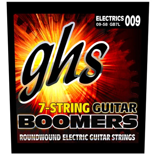 GHS Strings GB7L 7-String Guitar Boomers, Nickel-Plated Electric Guitar Strings, Extra Light (.009-.058)
