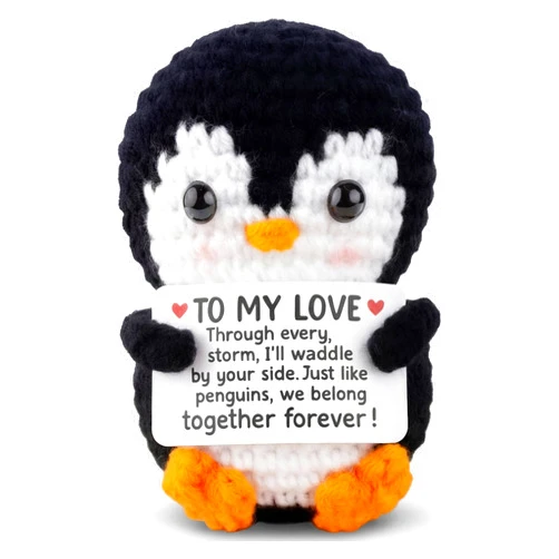 OWUH Gifts for Him Her Girlfriend Boyfriend,to My Love Handmade Positive Mini Penguin Crochet Mother's Day Romantic Valentines Day I Love You Gifts for Women Men Wife Husband Couple
