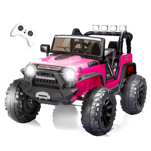 Dangvivi 24V Ride on Car Truck w/Remote Control, 2 Seater Battery Powered Cars for Kids, 4x200W Motor Electric Ride on Toys Kids Jeep for Girls, 4 Shock Absorbers, Bluetooth Music 3 Speeds, Hot Pink