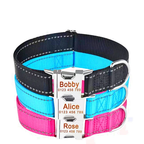 N&F LWITDOG Reflective Personalized Dog Collar, Laser Engraving pet Name, Telephone Number and Address, Adjustable Size (XS S M L)