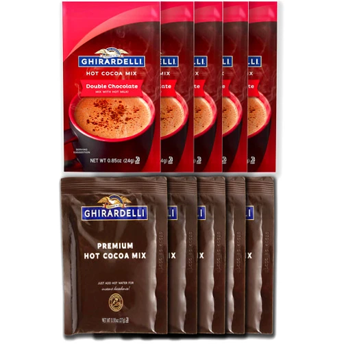 Yecna Ghirardelli Variety 5 Double Chocolate & 5 Premium Hot Cocoa Mix 10 Pack