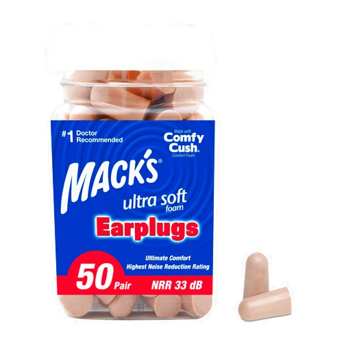 Mack's Ultra Soft Foam Earplugs, 50 Pair - 33dB Highest NRR, Comfortable Ear Plugs for Sleeping, Snoring, Travel, Concerts, Studying, Loud Noise, Work | Made in USA