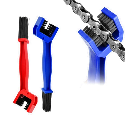 Povtii 2 PCS Bike or Motorcycle Chain Washer, Motorcycle Chain Cleaning Brush Tool Kit, Universal Bicycle Chain Dirt Clean Brushes for Gears Maintenance, Motorcycle Accessories (Blue+Red)