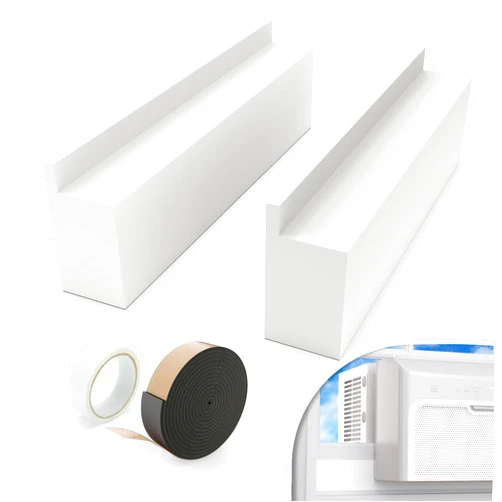 Memrita Window Air Conditioner Foam Block, 2 Pack U-Shaped Window AC Side Foam Block,Air Conditioner Insulation Foam Block with Foam Strip for U-Shaped Window AC Unit Indoor, White