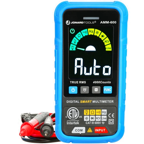 Jonard Tools AMM-600 Automatic Intelligent Digital Multimeter ETL Certified 4000 Counts TRMS, Test A/C D/C Voltage, Resistance, Continuity, Frequency, Capacitance, Diode, NCV, and Live Wire, 600V