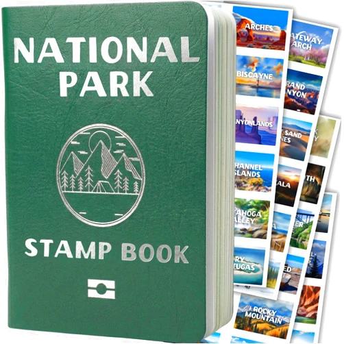 Alpine Authors National Parks Stamp Book with Sticker Set: Passport-Sized National Park Book with Passport Stickers, Travel Planner, Map, and Parks Checklist Tracker