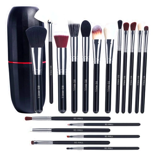 BS-MALL Makeup Brushes BS-MALL Premium Synthetic Foundation Powder Concealers Eye Shadows Makeup 18 Pcs Brush Set, Black Color with Case