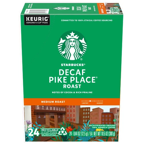 Starbucks Pike Place Decaffeinated Coffee Single-Serve K-Cup, 24 Count