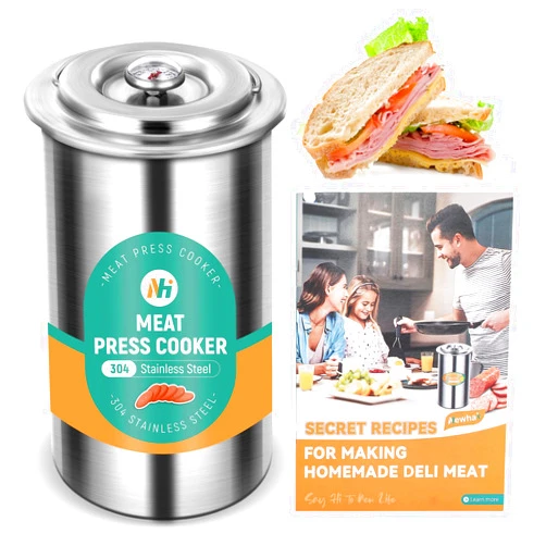 Newhai Ham Maker Meat Press Tool for Making Ham Meat Deli Meat Maker Homemade Lunch Meat Maker with Thermometer Stainless Steel 5 Secret Recipes Cooking Bags
