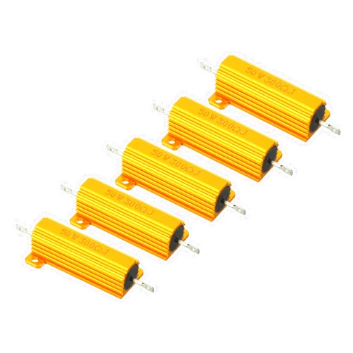 PATIKIL 50W 300 Ohm Aluminum Shell Resistor, 5 Pack Aluminum Housing Resistor Housed Case Wirewound Resistors Screw Tap Power Resistor, Golden