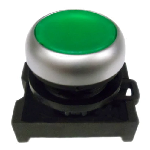 Eaton M22-DL-G Pushbutton, Illuminated, 22mm Diameter, Green Color, Silver Bezel Color, Off-On Style