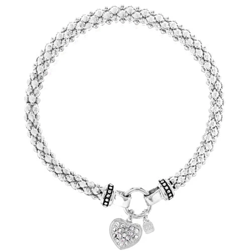 NINE WEST Women's Silvertone Crystal Pave Heart Stretch Bracelet