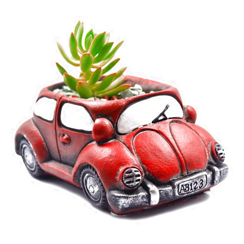 Ascrafter Cement Red Car Succulent Planter Flower Pots Succulent Plants Containers, Small Pot for Cactus Decor Planters for Indoor Plants