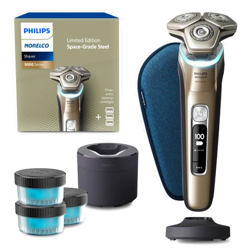 Philips Norelco Shaver Series 9000 Space Grade Edition, Wet & Dry Electric Shaver, with Lift & Cut Shaving System, Pop-up Trimmer, Cleaning Pod & 3 Cartridges, Charge Stand & Travel Case, S9979/92