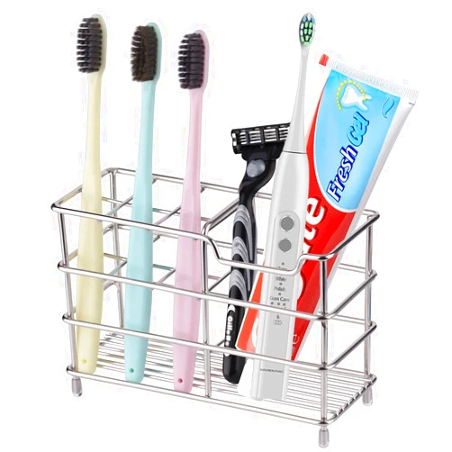 QIEIMUFHD Toothbrush Holder for Bathroom - Stainless Steel Rustproof Metal Toothpaste Holder Stand with Multi-Functional 7 Slots, for Electric Toothbrush Razor Stand Organizer Accessories - Chrome