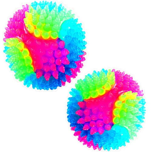 Sumind 2 Pieces Light Up Spiky Dog Balls Glowing Pet Spiny Ball LED Flashing Elastic Pet Ball Molar Ball Interactive Pet Toys for Cats Dogs Chewing Chasing, 2.2 Inch