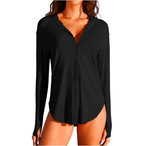 ATTRACO Rash Guard for Women UPF 50+ Sun Protection Clothing Button Down SPF Hoodie Beach Shirts