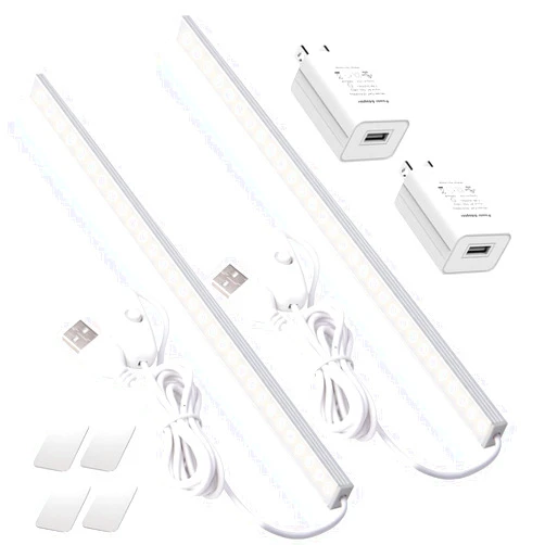 DWEPTU 2Pack LED Under Cabinet Lighting with USB Powered Under Cabinet Lights for Closet Light Bar Under Counter Lighting Work Tables Student Dormitory (Include AC Plug)…