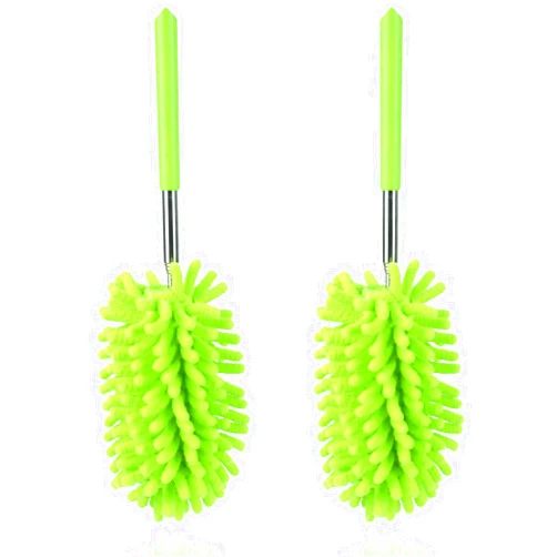 TIMIVO Microfiber Duster for Cleaning, Dusters with Telescoping Extension Pole, Extendable Washable Mini Dusters for Cleaning Supplies Car, Window, Furniture, Office (Green 2pack)