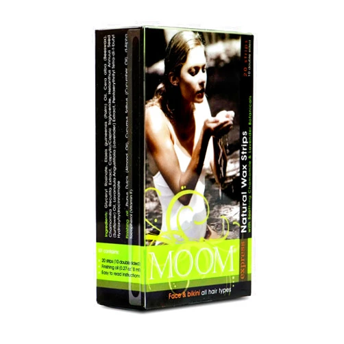 MOOM Express Wax Strips with Chamomile & Lavender, Hair Removal Kit with Finishing Oil - Wax Strips for Face, Bikini Zone & Brazilian, Perfect For Travel - 1 Pack of 10 Double-Sided Strips, 20 count