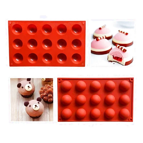 AKINGSHOP Silicone Baking Mold, Semi Sphere Silicone Chocolate Mold, 3 Pack Circle Baking Mold Kit for Making Chocolate, Cake, Candy, Jelly, Pudding, Dome Mousse, Handmade Soap (3pcs x 15 holes)