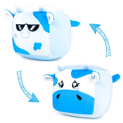 COSKINGLAND Reversible Plushie Cow Toy - 6 inch Cow Stuffed Animal Square Highland Cow Reversible Plush Reversible Plushies Show Mood Stuffed Toys Soft Halloween Plushies Pillows Gift for Kids(Cubert)