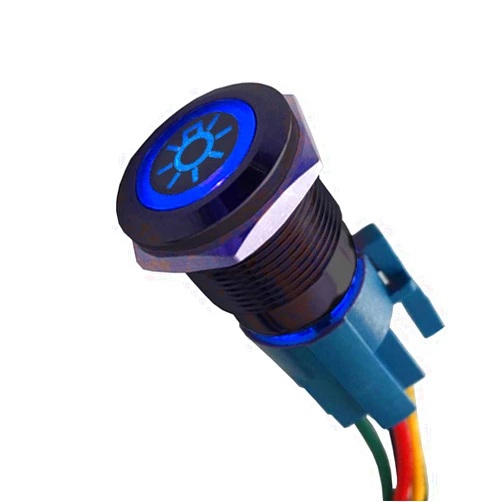 ESUPPORT 12V Car Vehicle Blue LED Light Headlight Push Button Metal Toggle Switch Socket Plug Wire Latching 19mm Balck Shell