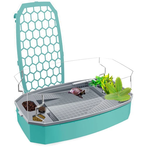 Fischuel Turtle Tank, Aquarium Turtle Anti-Escape Fence Habitat, Turtle Tank Includes Accessories with Pump & Water Filter, Easy to Assemble and Clean, Water Changes（Green）