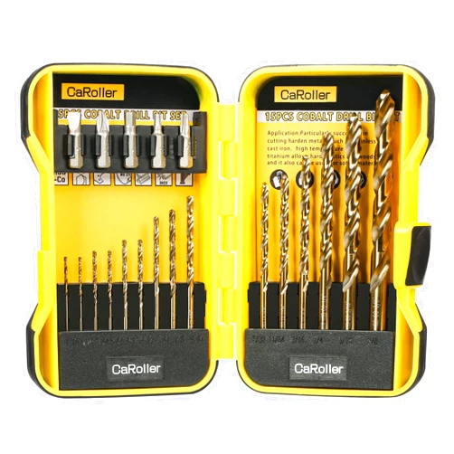 CaRoller Drill Bit Set - M35 Cobalt Drill Bit - 15 Pcs High Speed Steel Twist Jobber Length Drill Set 1/16