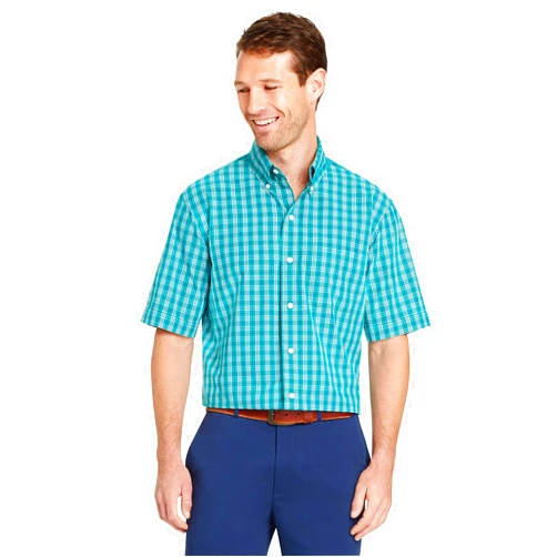 Arrow 1851 ARROW USA 1851 Men's Tall Hamilton Poplins Short Sleeve Button Down Plaid Shirt, Quetzel Green, 4X-Large Big