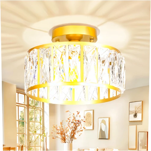 Jolydoly Crystal Ceiling Light Fixtures,Modern Semi Flush Mount Ceiling Light,Bathroom Light Fixture,Crystal Flush Mount Ceiling Light,Hallway Light Fixture,Round Lighting Fixture for Kitchen Bedroom