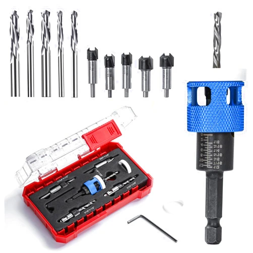 LEOMAUNYX Countersink Drill Bit Set for Wood,7 PCS Counter Sink Drill Bit with HSS Tapered Drill Bits and 1/4