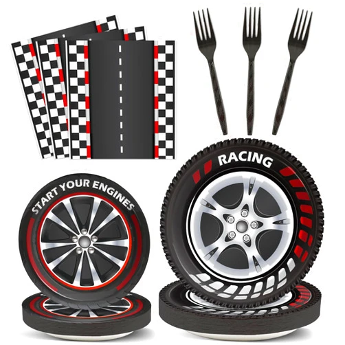 Naozinebi Race Car Party Plates and Napkins Racing Themed Party Tableware Set Race Car Birthday Party Decorations Race Sports Paper Dinnerware for Boy Race Track Party Racing Party Supplies 24 Guests