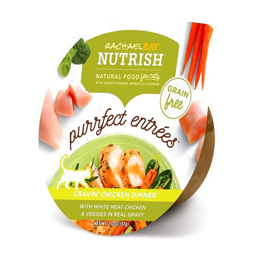 Nutrish Rachael Ray Nutrish Purrfect Entrees Natural Wet Cat Food with Added Vitamins, Minerals & Taurine, Cravin' Chicken Dinner Recipe, 2 Ounce Cup (Pack of 12), Grain Free