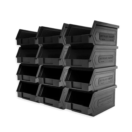 Storage Compat Plastic Storage Bins, Hanging, Stackable, Storage Organizer Bin for Warehouses, Workshops 7-Inch x 4-Inch x 3-Inch, Black, 12-Pack