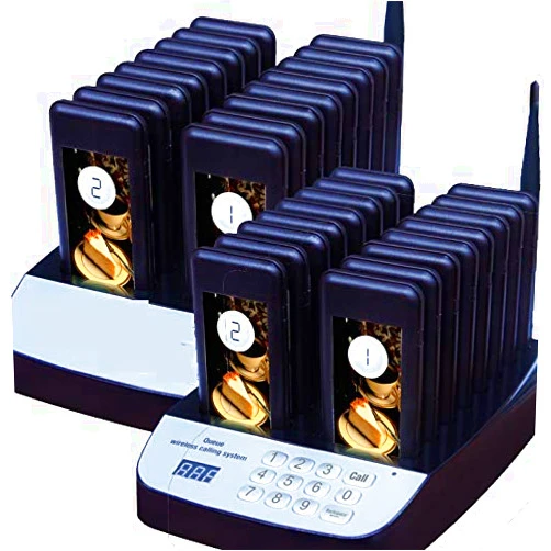 Shihui 32 Coaster Pager Buzzer+1 Keypad Caller Wireless Paging Calling System Guest Waiting Pager for Restaurant Cafe Shop Customer take Food