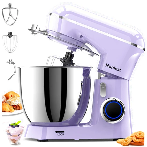 Honinst Stand Mixer, 6.5QT 10-Speed Tilt-Head Electric Stand Mixer, 3-In-1 Kitchen Mixer with Bowl, Dough Hook, Whisk and Beater, Food Mixer for Baking, Cake and Most Home Cooks, Purple