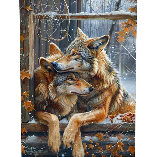 SKRYUIE 5D Wolf Diamond Painting Kits - DIY Diamond Art Kits for Adults Snow, Full Round Drill - Crystal Cross Stitch - Adults Craft for Wall & Office Decor - 12x16 Inch