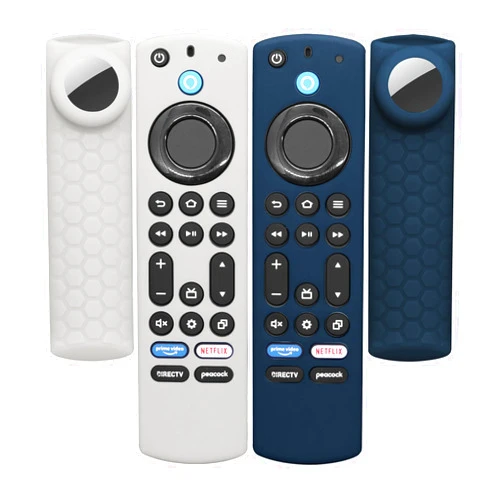 OEKSCENJ TV 4-Series Cover with AirTag Holder for Toshiba/Insignia Omni Series or TV 4-Series,Compatible with NS-RCFNA-21 CT-RC1US-21 CT95018 Voice Remote Control,with Hole for Tile Sticker,Grey+Navy Blue