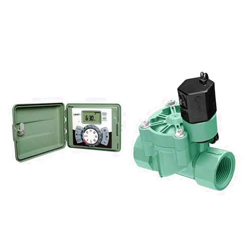 Orbit 57896 6-Station Outdoor Swing Panel Sprinkler System Timer , Green & 3/4 Inline Sprinkler Valve