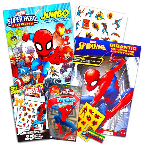 Spider-Man Marvel Spiderman Ultimate Coloring Book Set -- 3 Spiderman Activity Books with Spiderman Tattoos