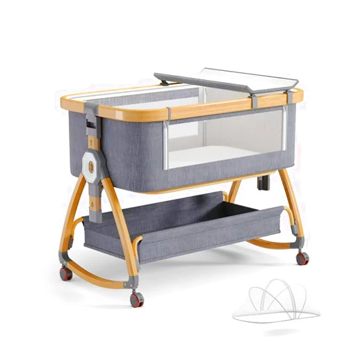 bonbay Baby Bassinet, Bedside Bassinet for Baby, 4 in 1 Portable Bassinet Bedside Sleeper with Wheels Mosquito Net & Storage Basket, 6 Height Adjustable Rocking Bassinet for Baby Newborn